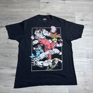 Street Fighter Graphic T-Shirt Ryu Ken Chun-Li Guile Black Mens L